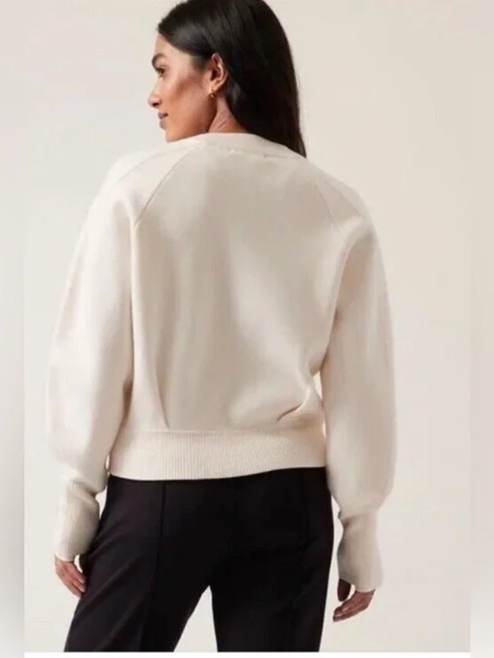 New Athleta Sequoia Sweater Jacket Cardigan Large Magnolia White Cream Full Zip - Picture 2 of 12